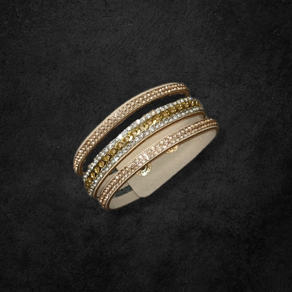 A21 Copper Gold Silver Rhinestone Crystal Wrap Bracelet Suede Adjustable A21 - Picture 12 of 14